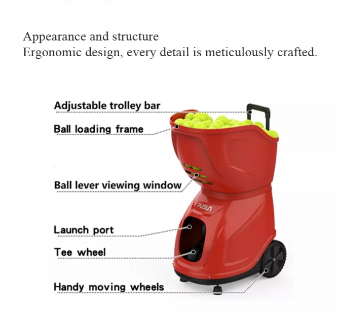 PUSUN PT9001 Tennis Ball Machine Portable Professional Automatic Launcher Tennis Training Equipment APP Control with Battery