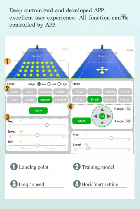 PUSUN PT9001 Tennis Ball Machine Portable Professional Automatic Launcher Tennis Training Equipment APP Control with Battery