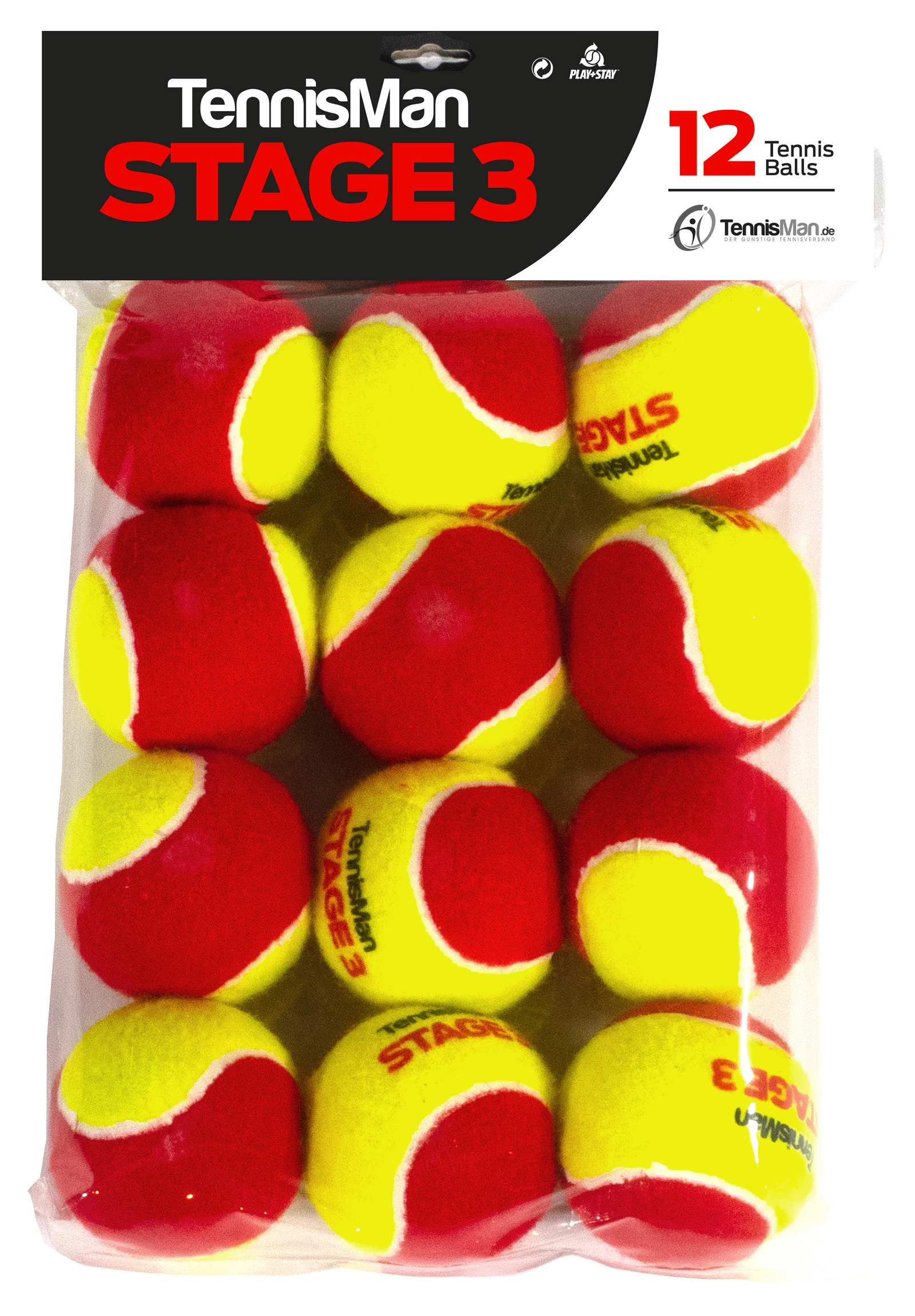 Tennisbälle - TENNISMAN STAGE 3 gelb/rot - 12er Pack