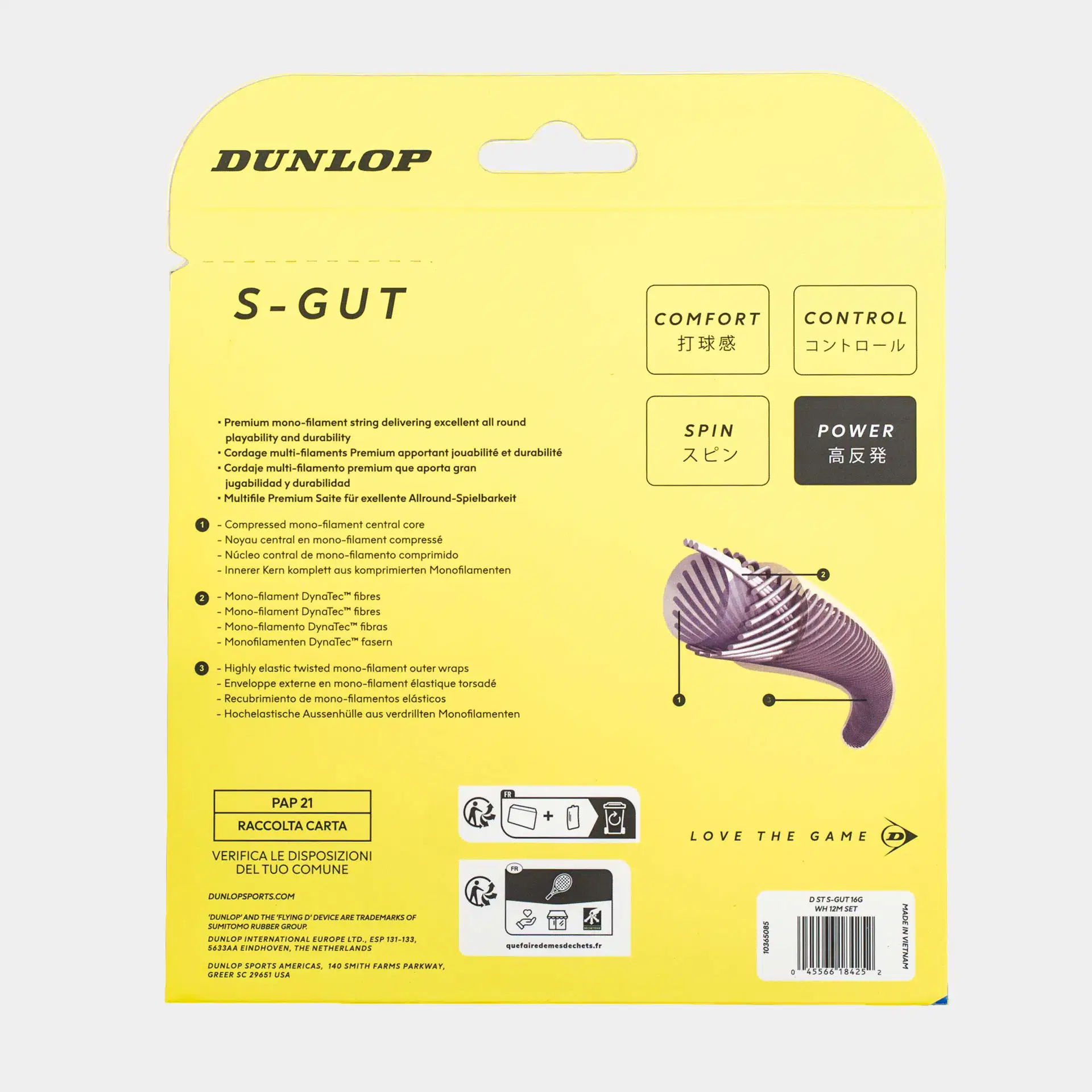 Tennissaite  - Dunlop - S-GUT - 16G 12 Meter Set