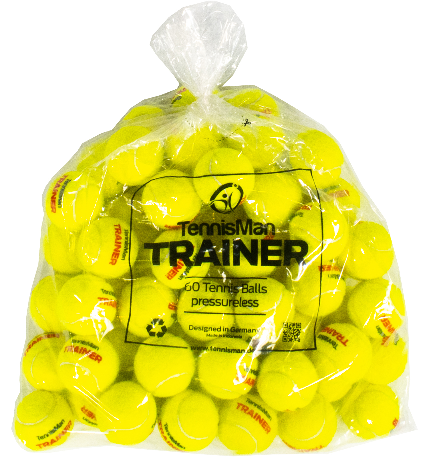 Tennisbälle - TENNISMAN TRAINER (Deluxe) - 60 Bälle im Polybag - gelb