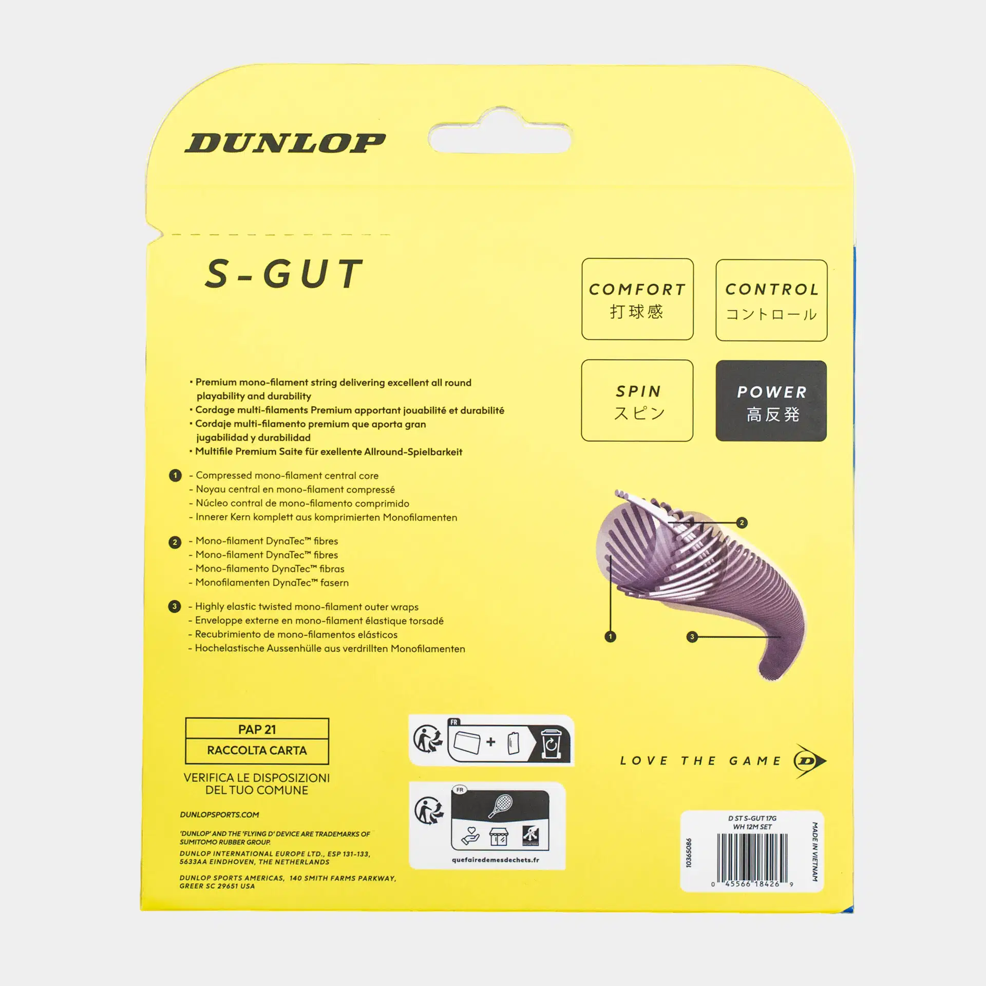 Tennissaite - Dunlop - S-GUT - 17G 12 Meter Set