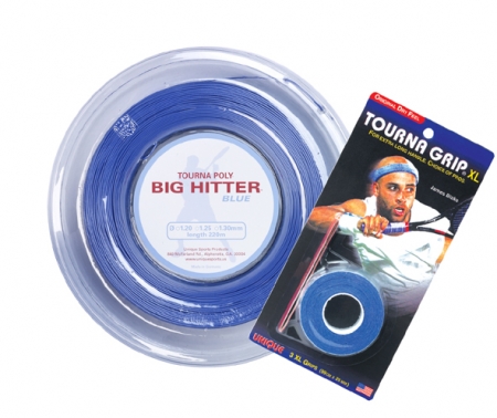 Tennissaite - Unique Tourna Poly Big Hitter BLUE - 220 m + 1 Tourna Grip 3er XL 