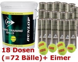 Tennisbälle - Dunlop Trainer 72 Stck (18 x 4er Dose) + Eimer 