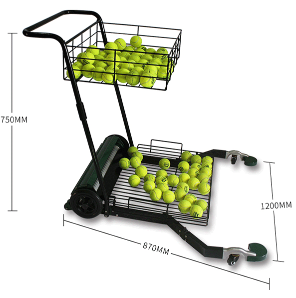 verstellbare Höhe für Tennis-Trainer und Spieler Tennisplatz-Ausrüstung/Zubehör Schulen und Clubs Matissa 55 Bälle Rad Roll-Over Tennisball Hopper 